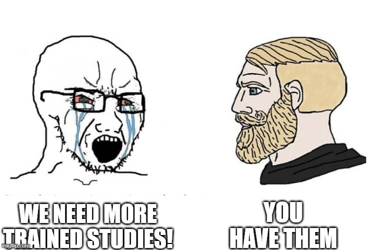 Meme responding to demands for more studies of trained participants: You have them.